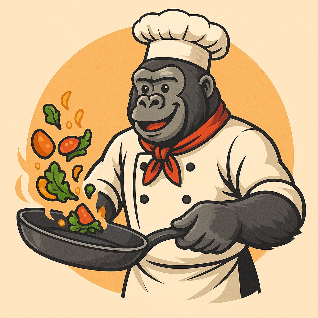 ゴリラが料理をしている