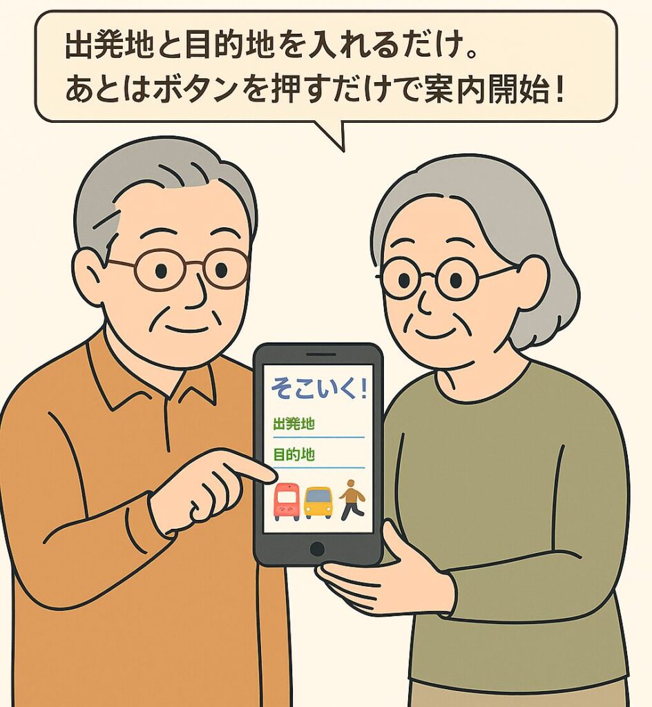 高齢の夫婦が操作している様子のイラスト。