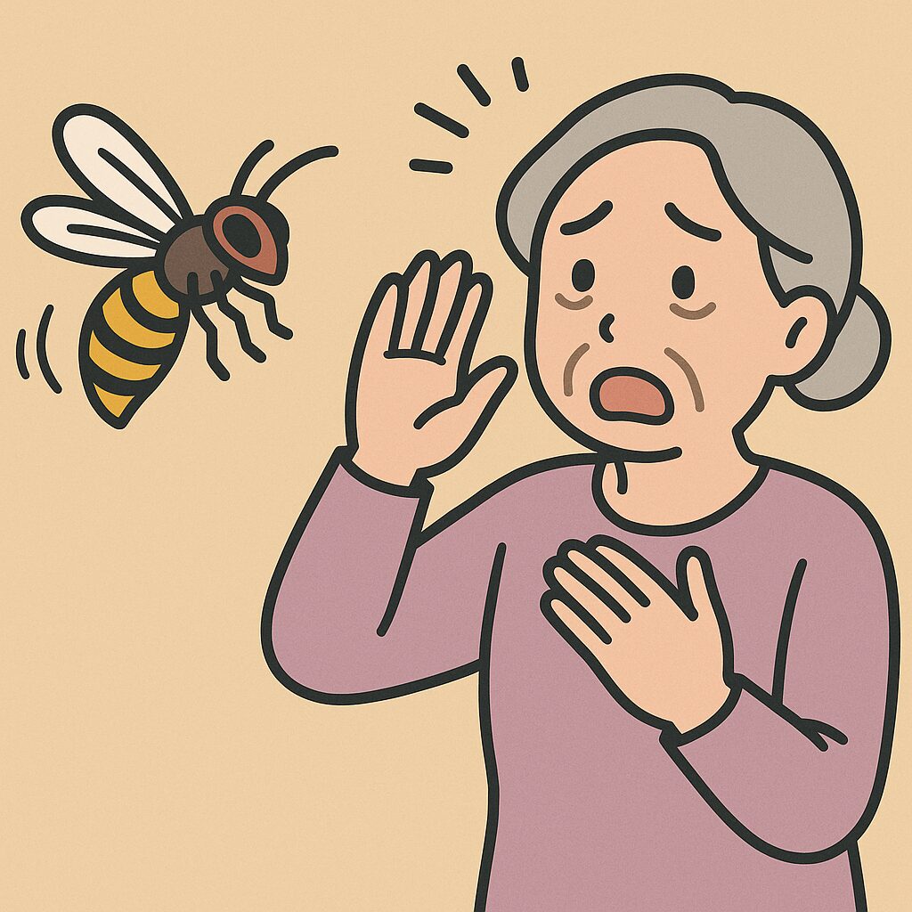 蜂を怖がる高齢女性