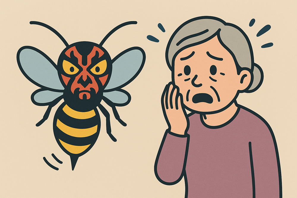 蜂を怖がる高齢女性