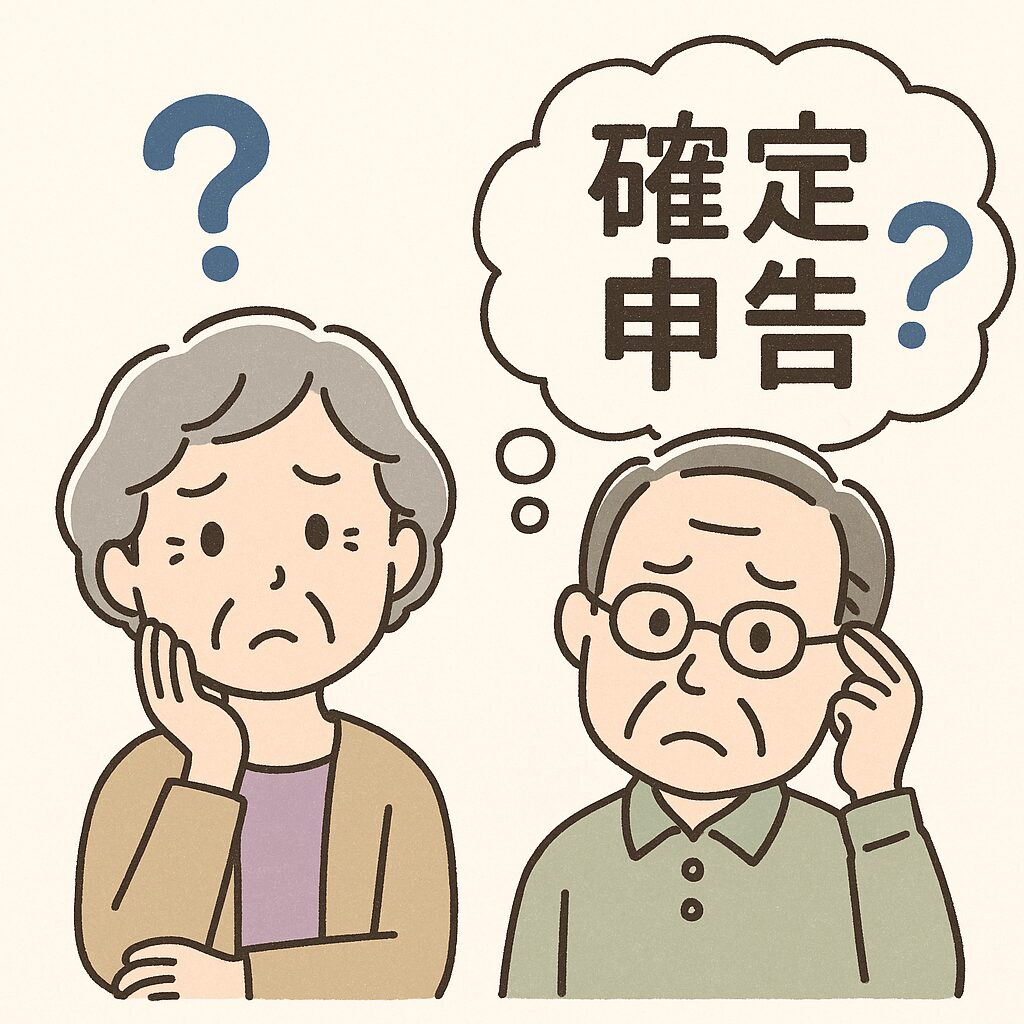 確定申告に悩む高齢の男女