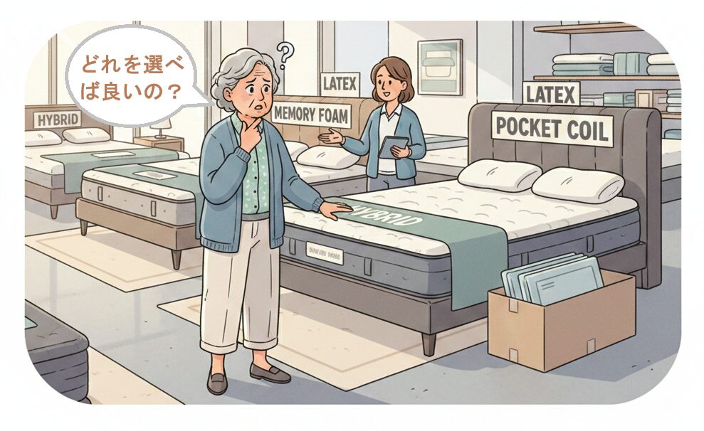 マットレスの種類で悩む女性