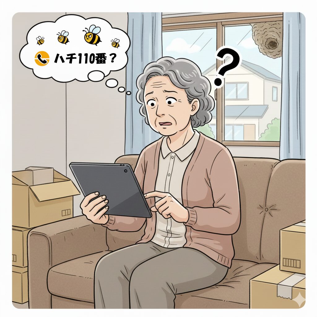 ハチ110番で悩む高齢女性