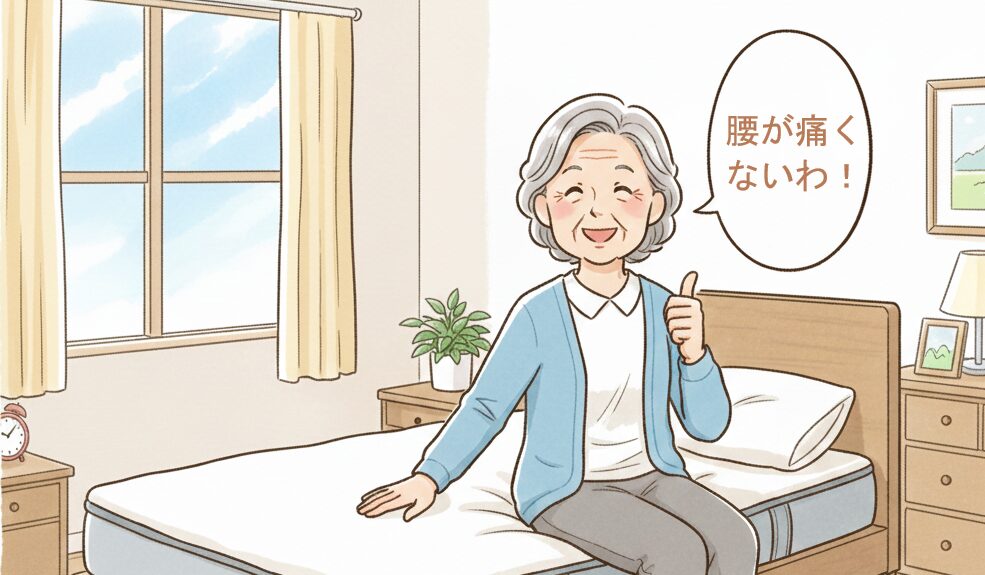 マットレスを選んで決めて喜んでいる高齢女性