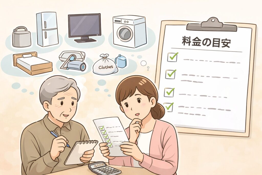 見積りを見ながら検討する高齢の親と子のイメージ