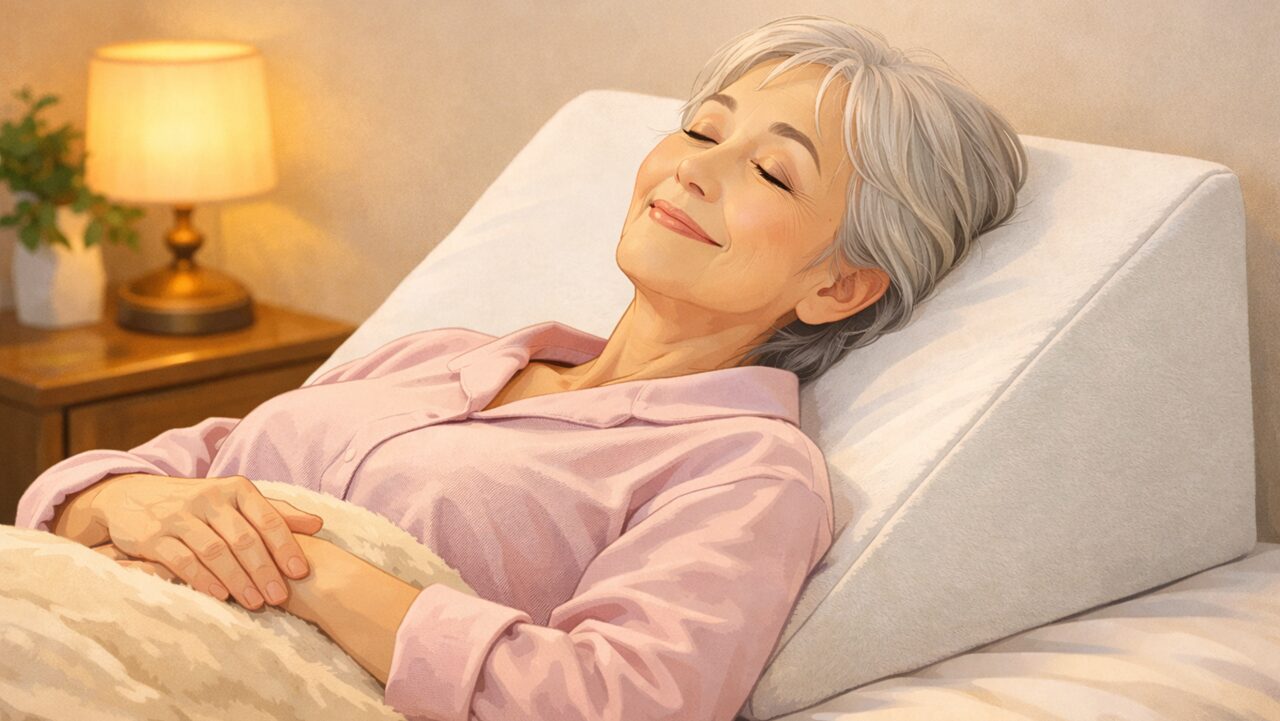 三角枕でやすらかに寝る女性