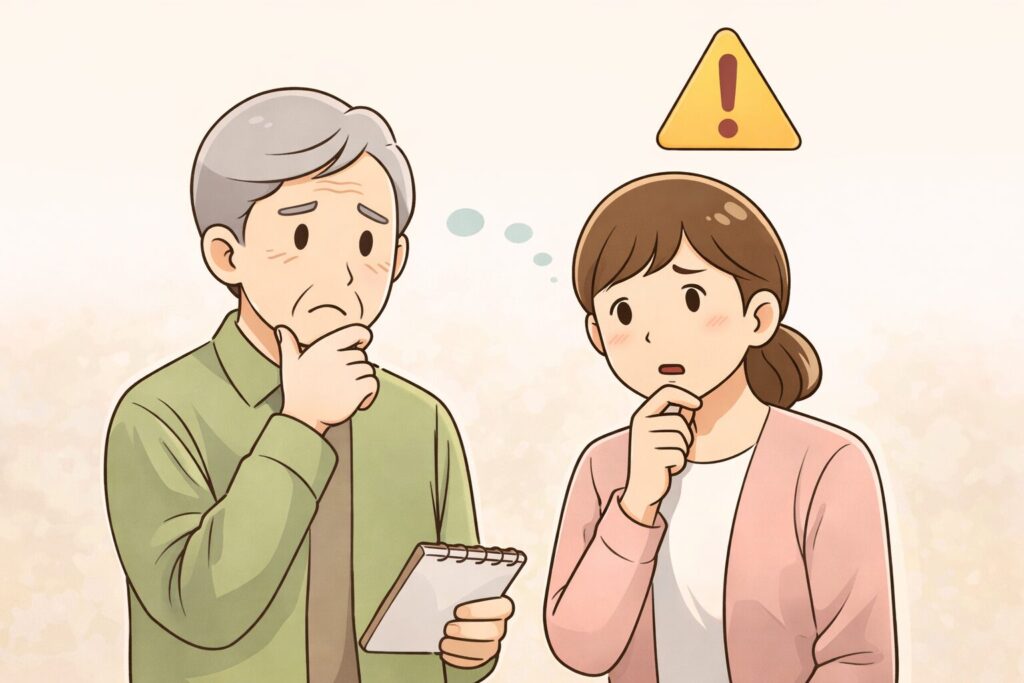 少し困った表情の家族