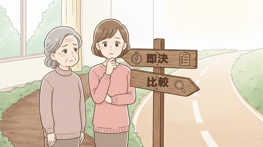 選択の岐路に立つ高齢女性と娘
