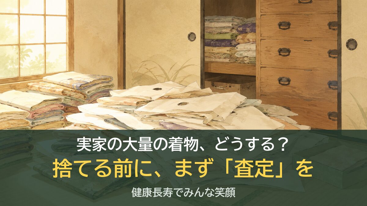 実家の大量の着物をどうするか、捨てる前に査定を、をテーマにした記事のアイキャッチ画像