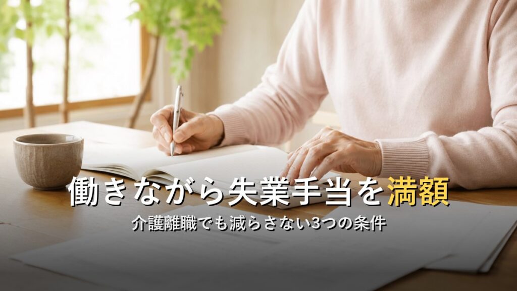 働きながら失業手当を満額もらう方法を解説する記事のアイキャッチ（介護離職・特定理由離職者）