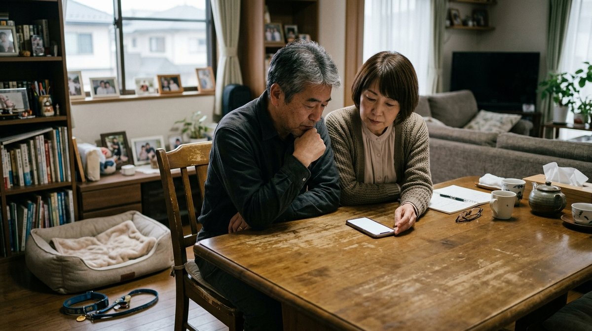 おみおくりペット火葬の口コミ・評判をスマートフォンで一緒に調べる夫婦
