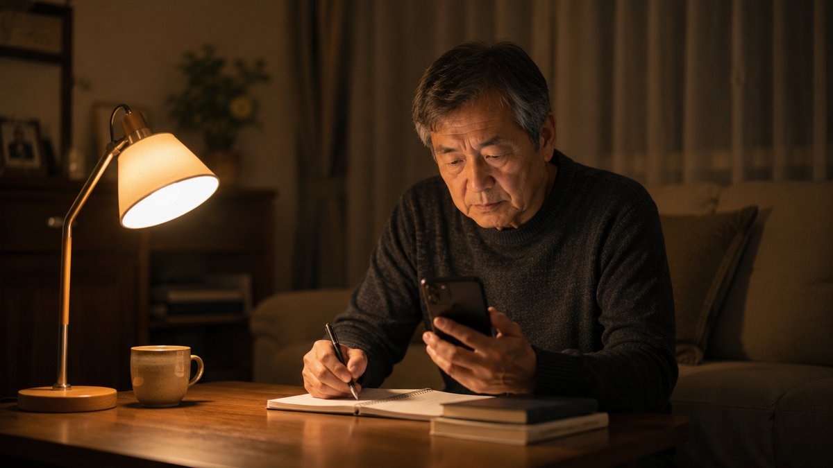 深夜にペット火葬の相談先をスマートフォンで調べる男性