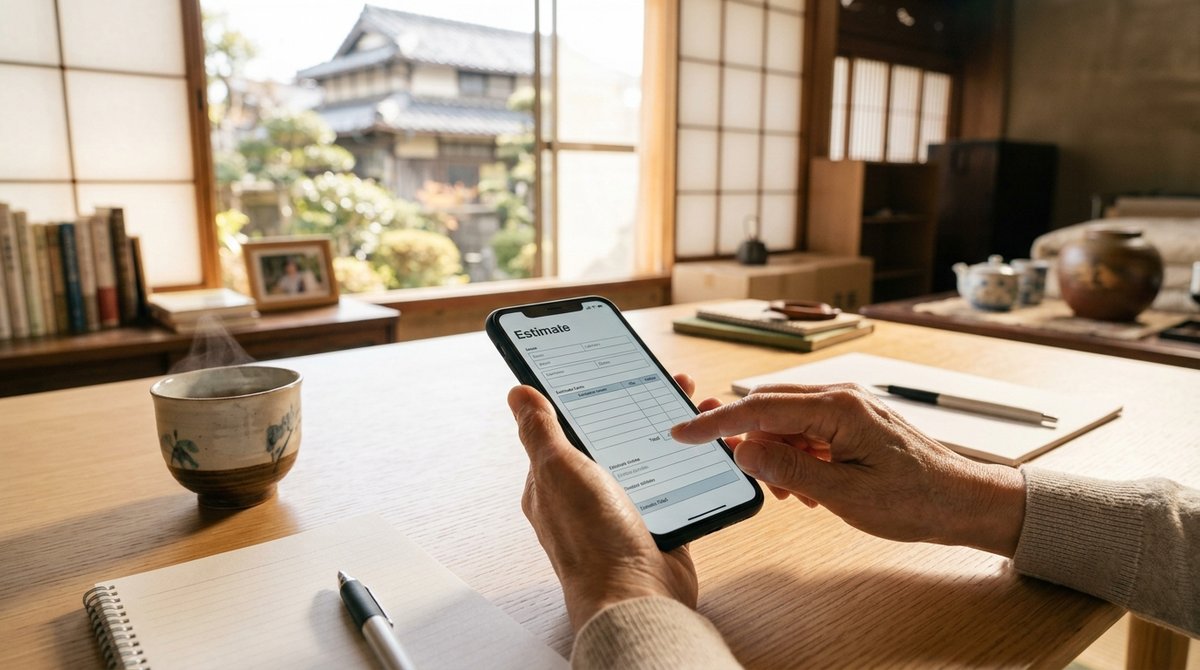 スマホで不用品回収の一括見積もりを申し込む手元