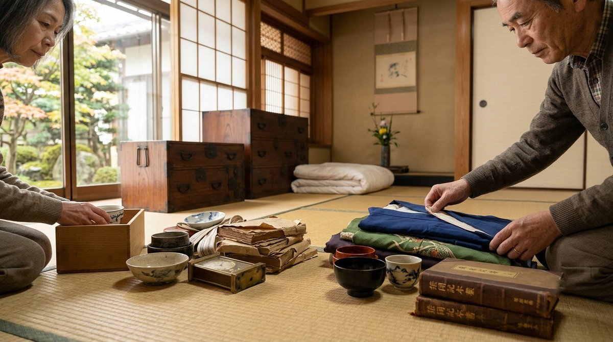 値のつくものと手放すものを丁寧に仕分けする様子