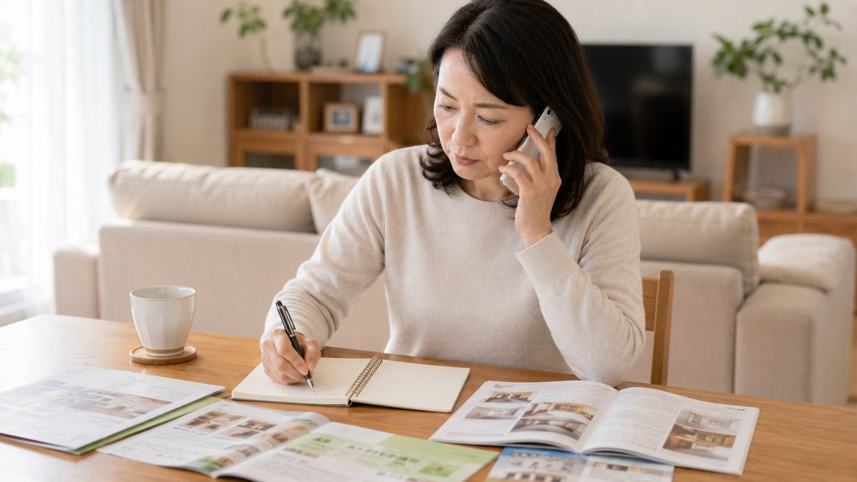 電話で入居相談をしながらメモを取る女性