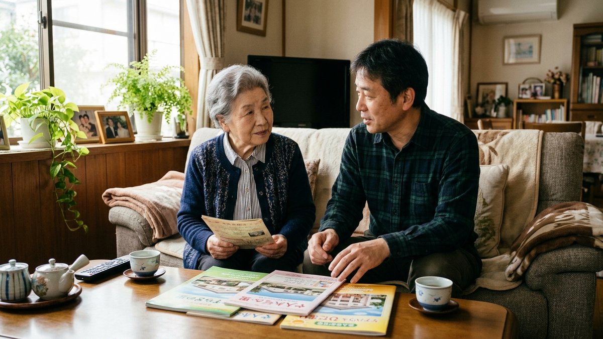 施設探しについて親子で話し合う様子