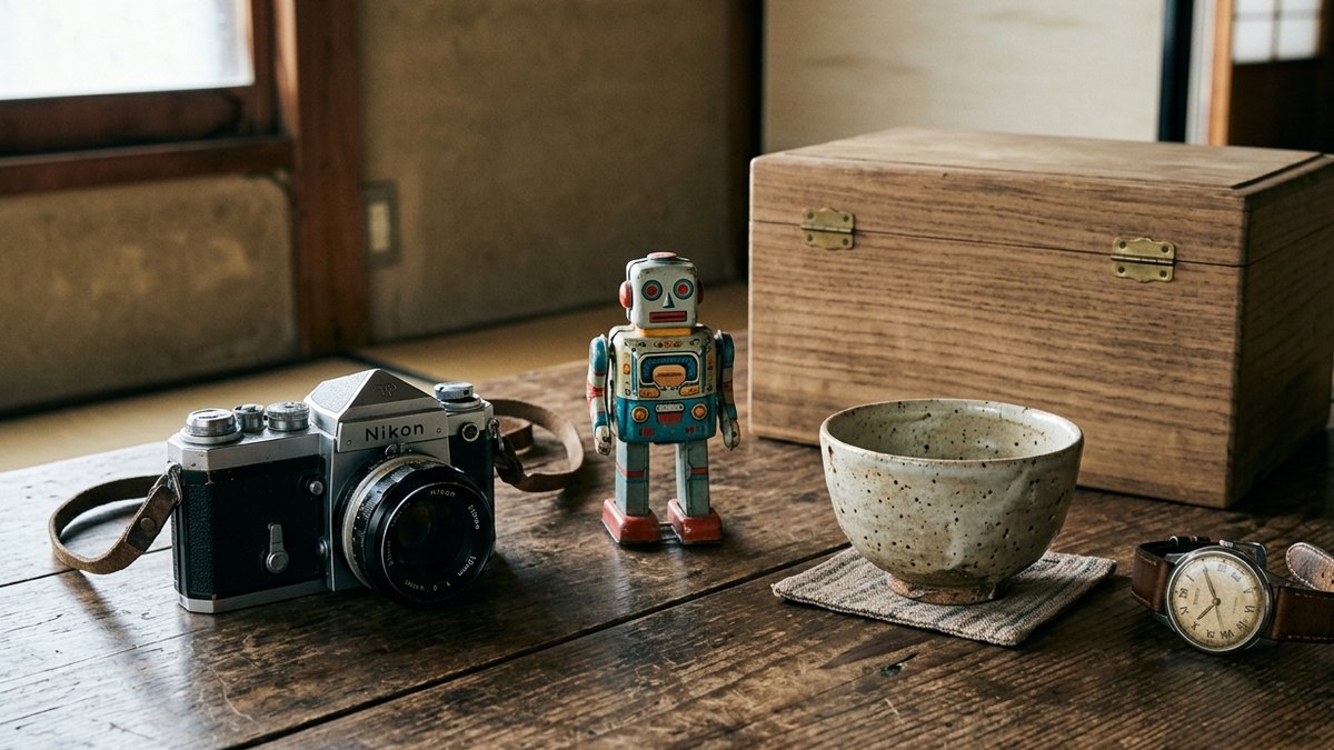古いフィルムカメラやブリキのおもちゃ、和食器など、値がつく可能性のある古い品物