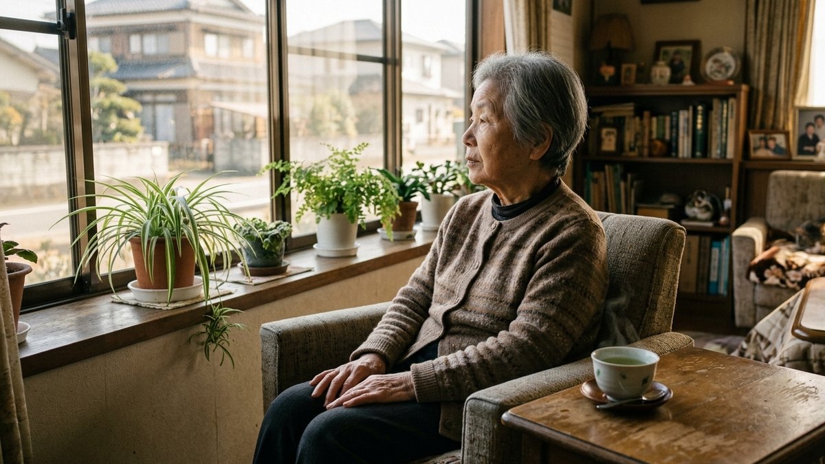 免許返納の話に答えられず、窓の外を見る高齢の母