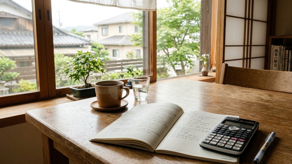 車の維持費とタクシー代を書き出したノートと電卓