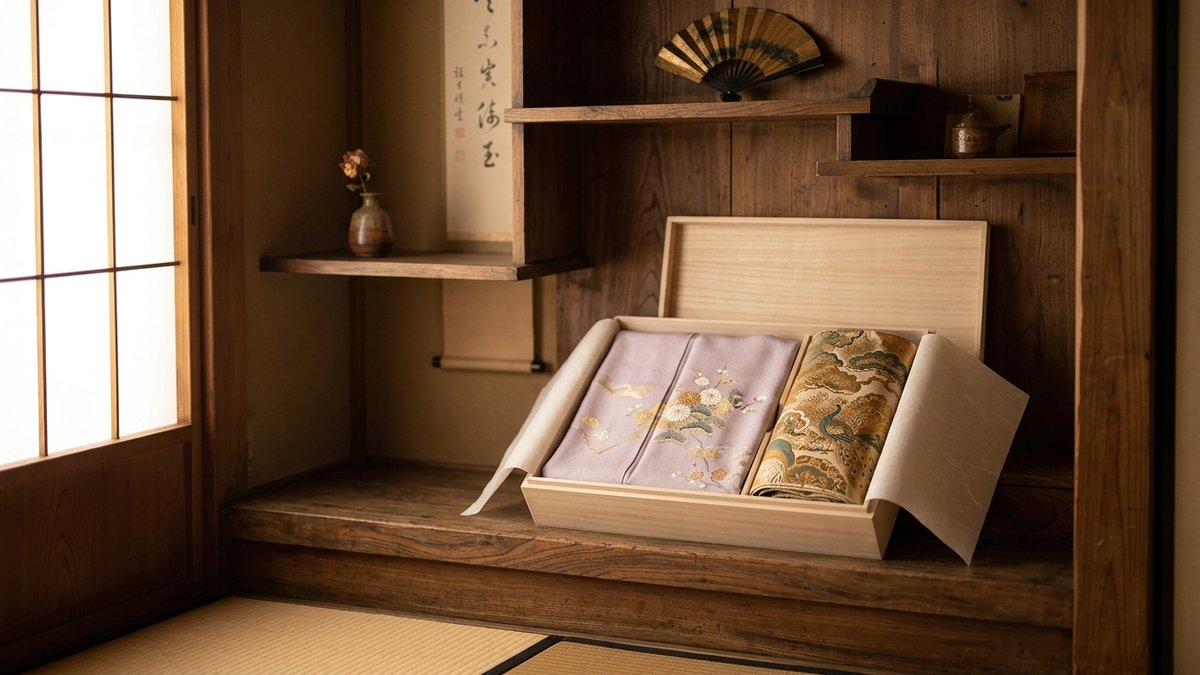 桐の箱に入れて手元に残す訪問着と帯