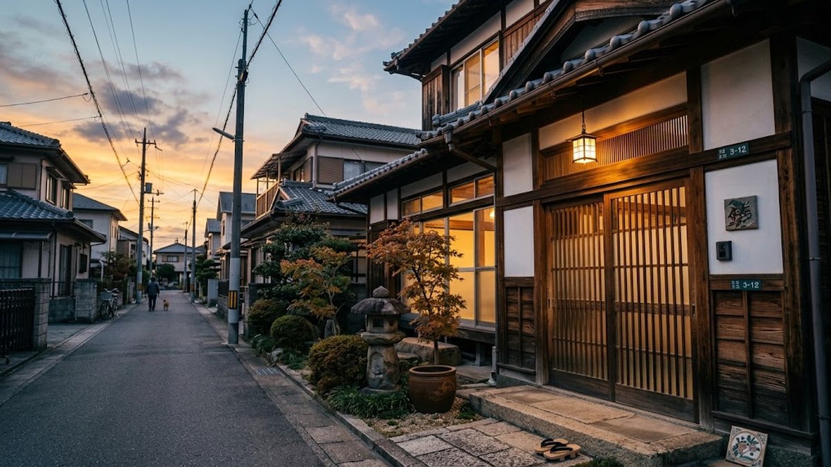 夕方の日本の住宅街と木造住宅の外観