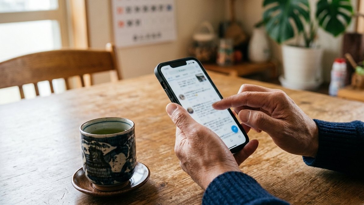 スマートフォンで業者の口コミを読む手元