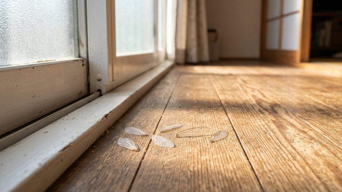窓ぎわの床に落ちた小さな羽