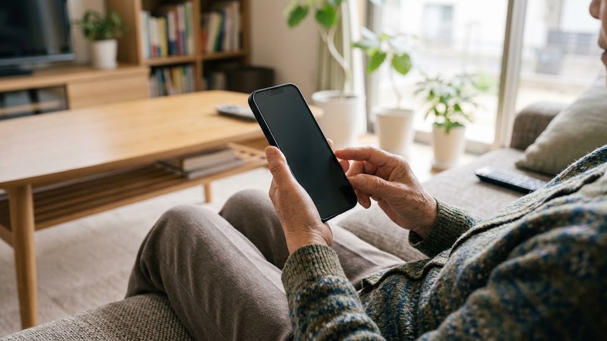 スマートフォンで口コミを読む女性の手元